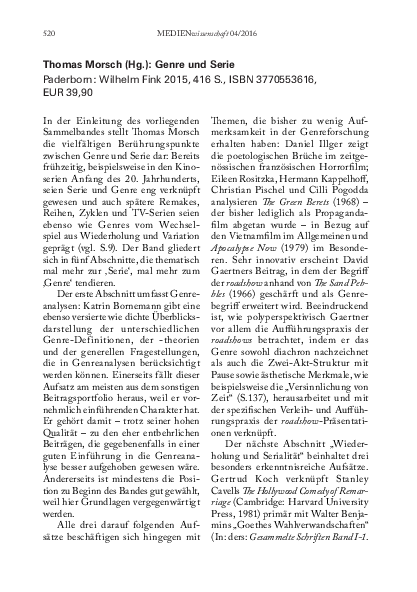 First page of “Thomas Morsch (Hg.): Genre und Serie”