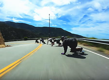 5人のスケーターによる山岳路ロングダウンヒル集団走行。生音生ラン。