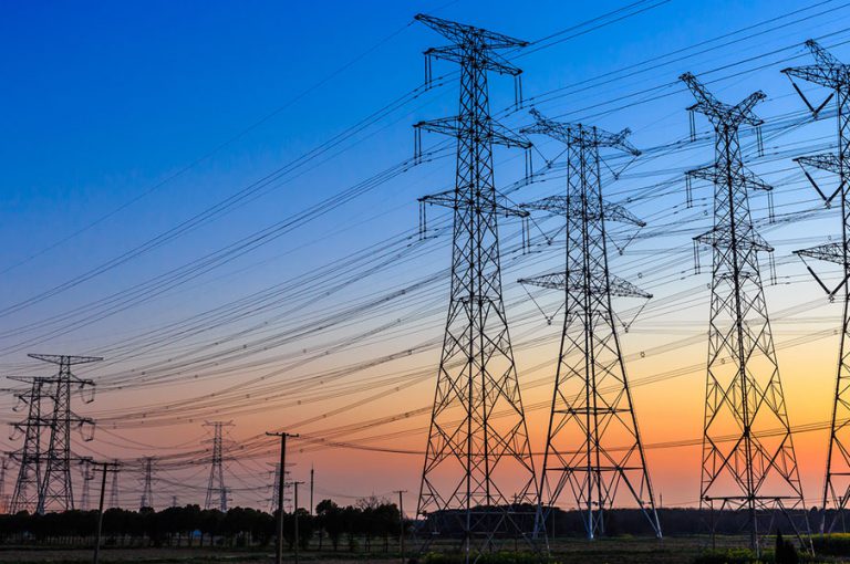 Sunset with transmission towers