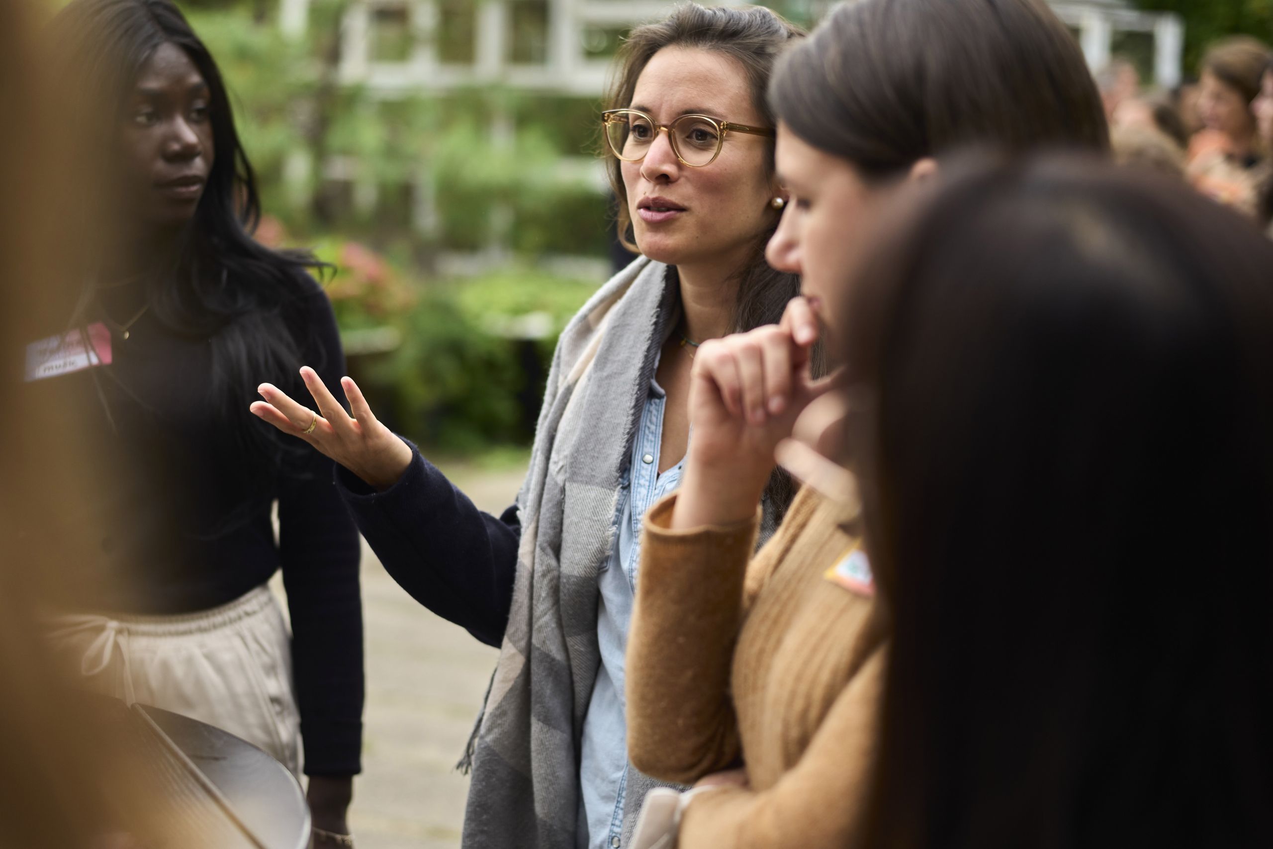 Team members discussing in a group.