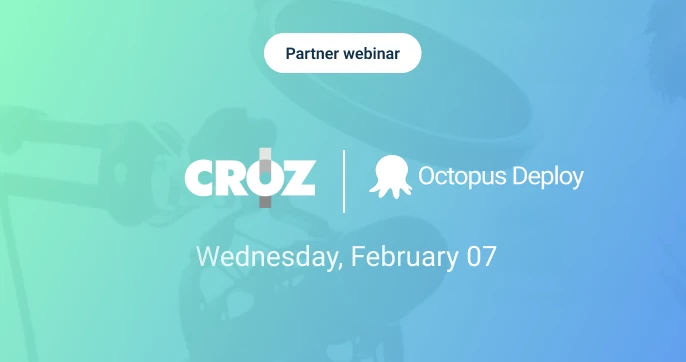 Croz and Octopus Deploy logo on a blue green gradient background