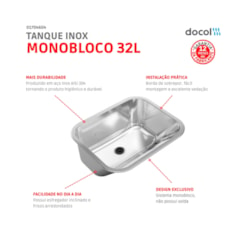 Tanque Monobloco 32 Litros Polido Docol 55x45x23 cm