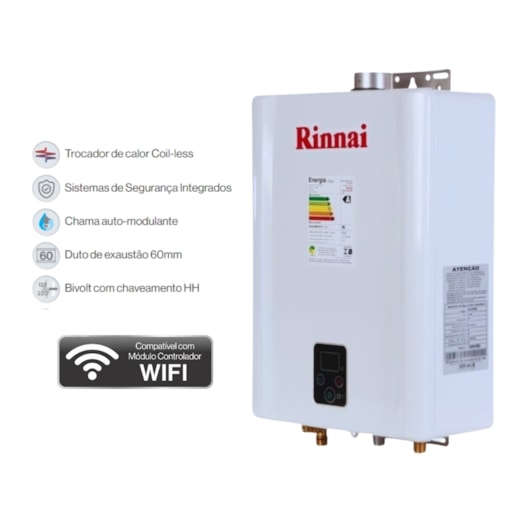 Aquecedor A Gás Digital 21 Litros Glp E211 Feh Branco Rinnai - Imagem principal - 0111cec1-91bd-4752-969c-726fe58e2e20