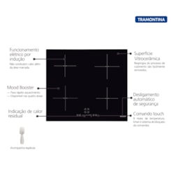 Cooktop por Indução Square Slider B 4EI 60 Vitrocerâmico com 4 Áreas de Aquecimento e Comando Touch Tramontina