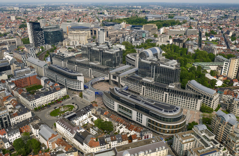 Aerial view of the European Parliament in Brussels