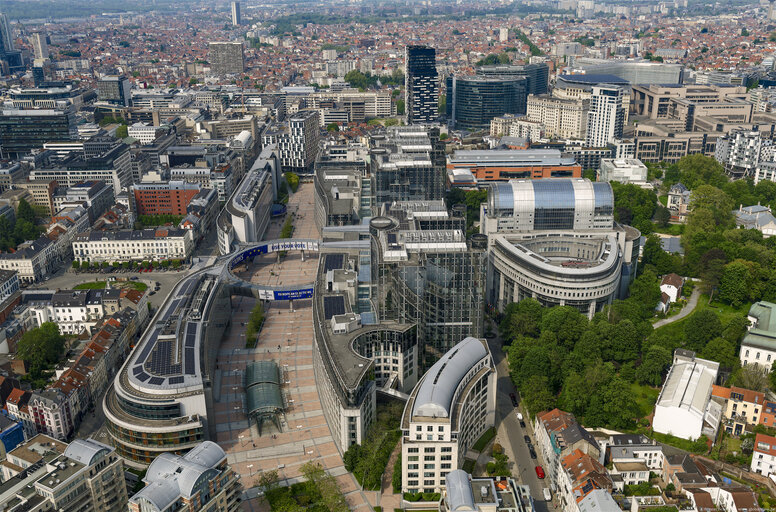 Aerial view of the European Parliament in Brussels