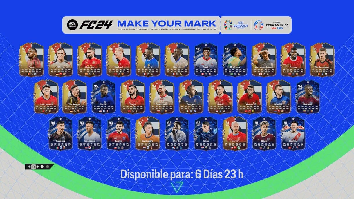 Pantalla de carga con las cartas del segundo equipo Deja huella EA Sports FC 24 Ultimate Team