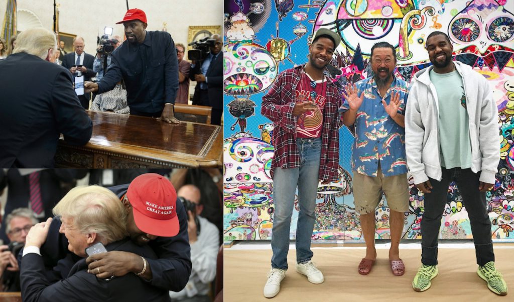 Kanye West together with MURAKAMI Takashi and the President of the U.S.A. Donald Trump, 2018, pics creative common sense