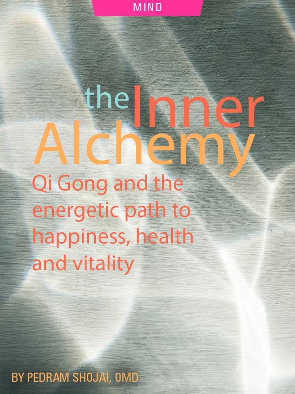 The Inner Alchemy: Qi Gong and the energetic path to happiness, health and vitality by Pedram Shoji. Photograph of light refractions by RawPixel