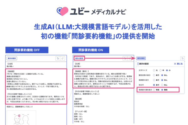 ユビーメディカルナビ、生成AIを活用した「問診要約機能」をクリニック向けに提供開始