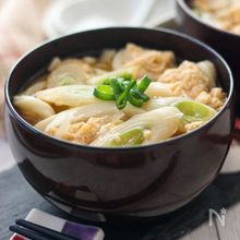 長ねぎと卵のうどん入り味噌汁