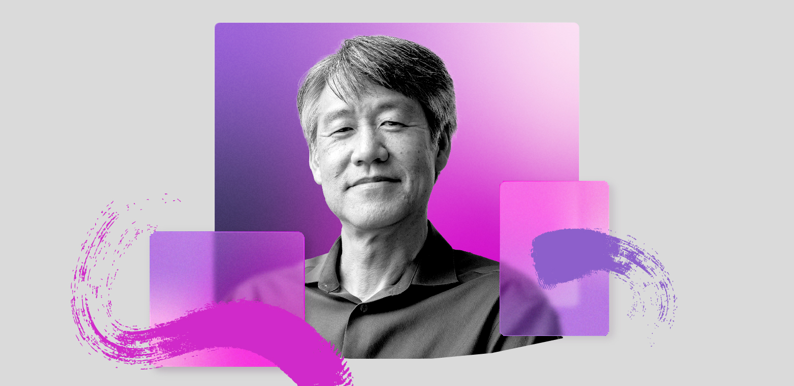 A colorful photo-illustration of WorkLab guest Peter Lee, the President of Microsoft Research