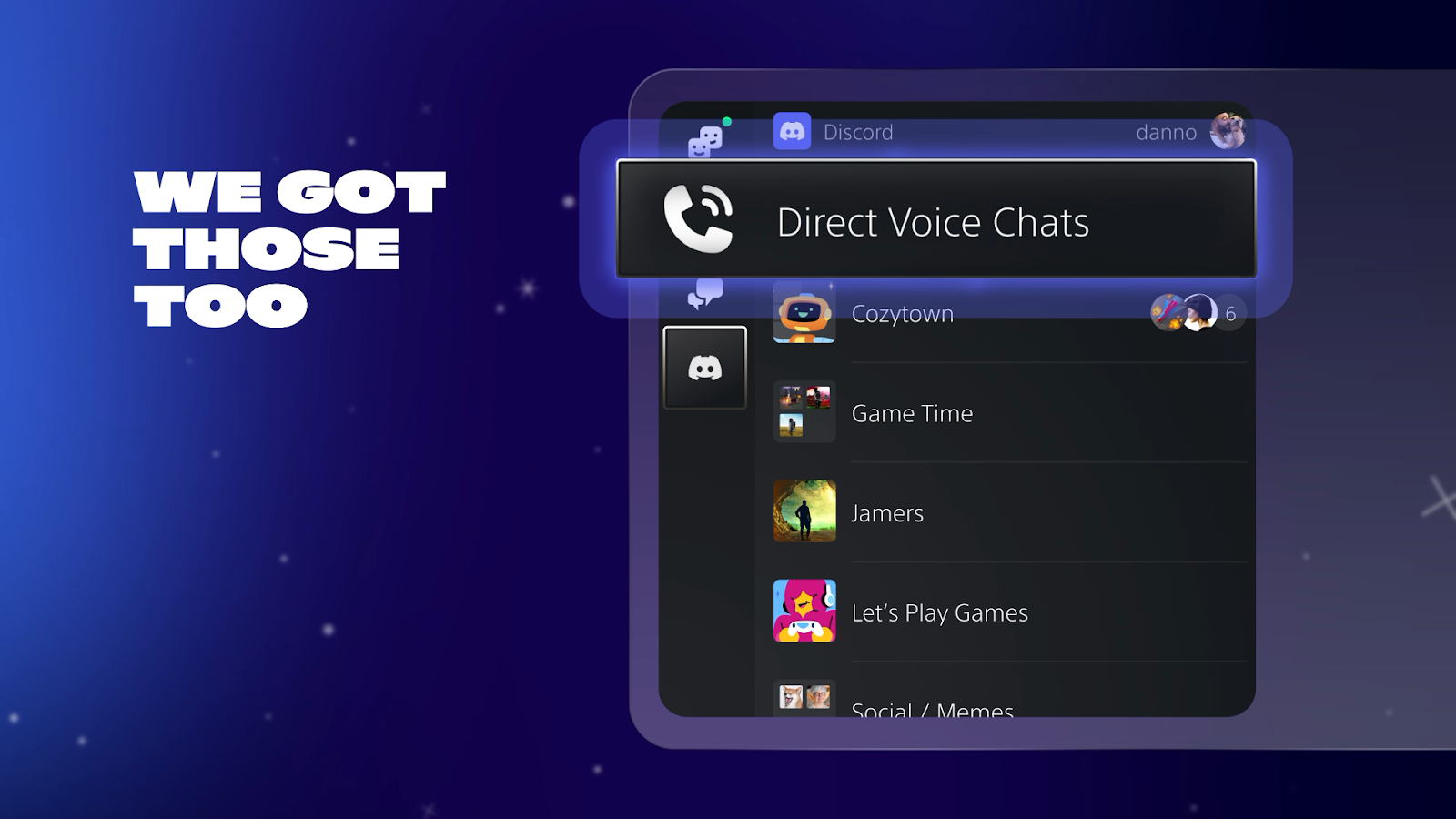 One final demonstration of the Discord experience on PS5 console. Here, the “Direct Calls” button is prominently displayed.‍