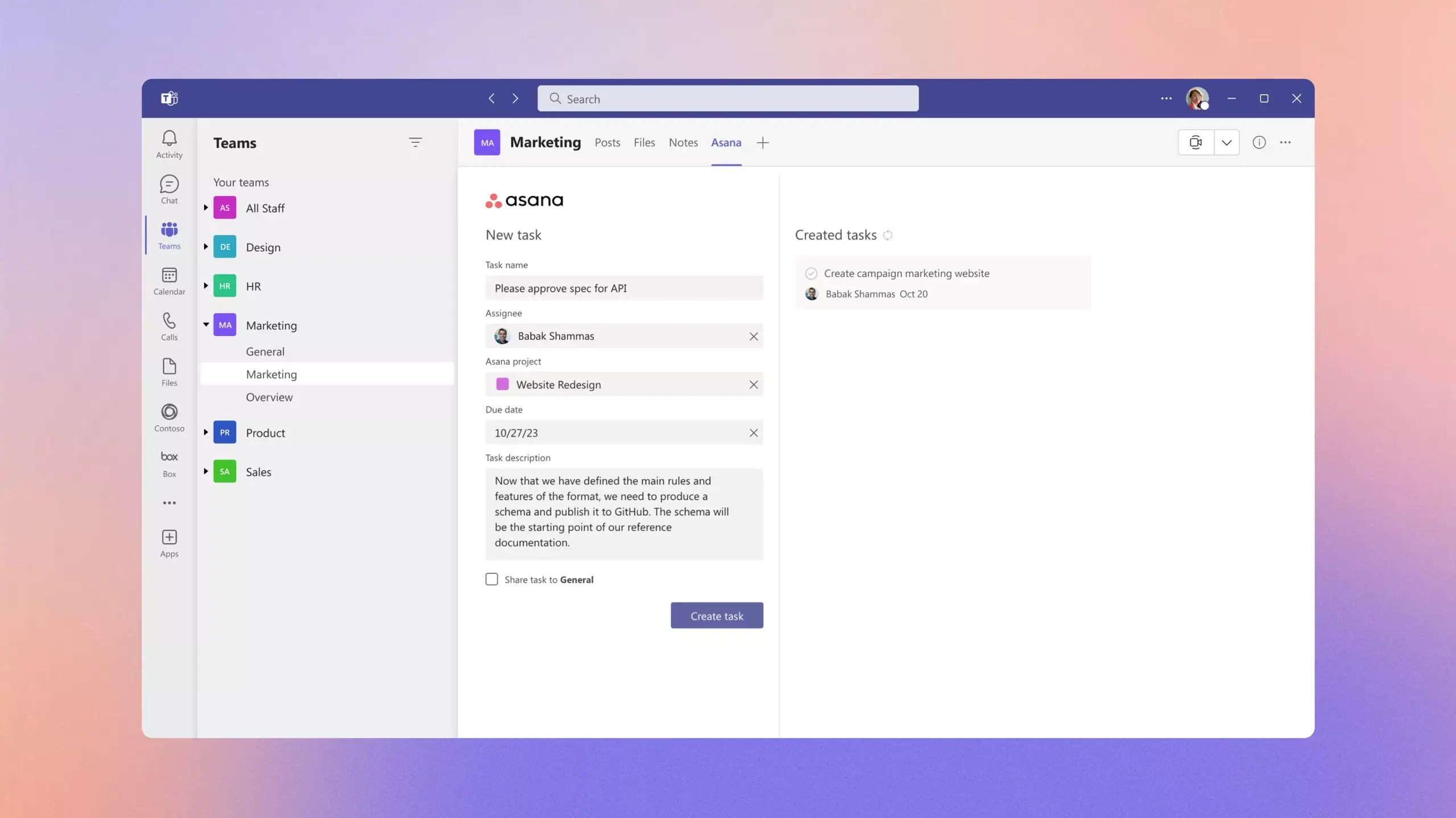 Asana integrates with Microsoft Apps