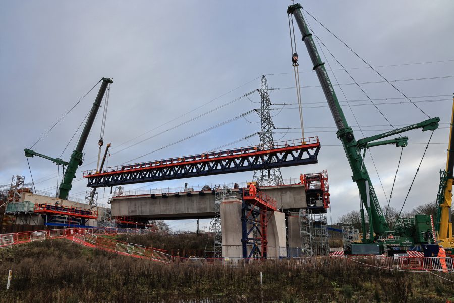 42 metre truss beam being moved from the first viaduct deck.