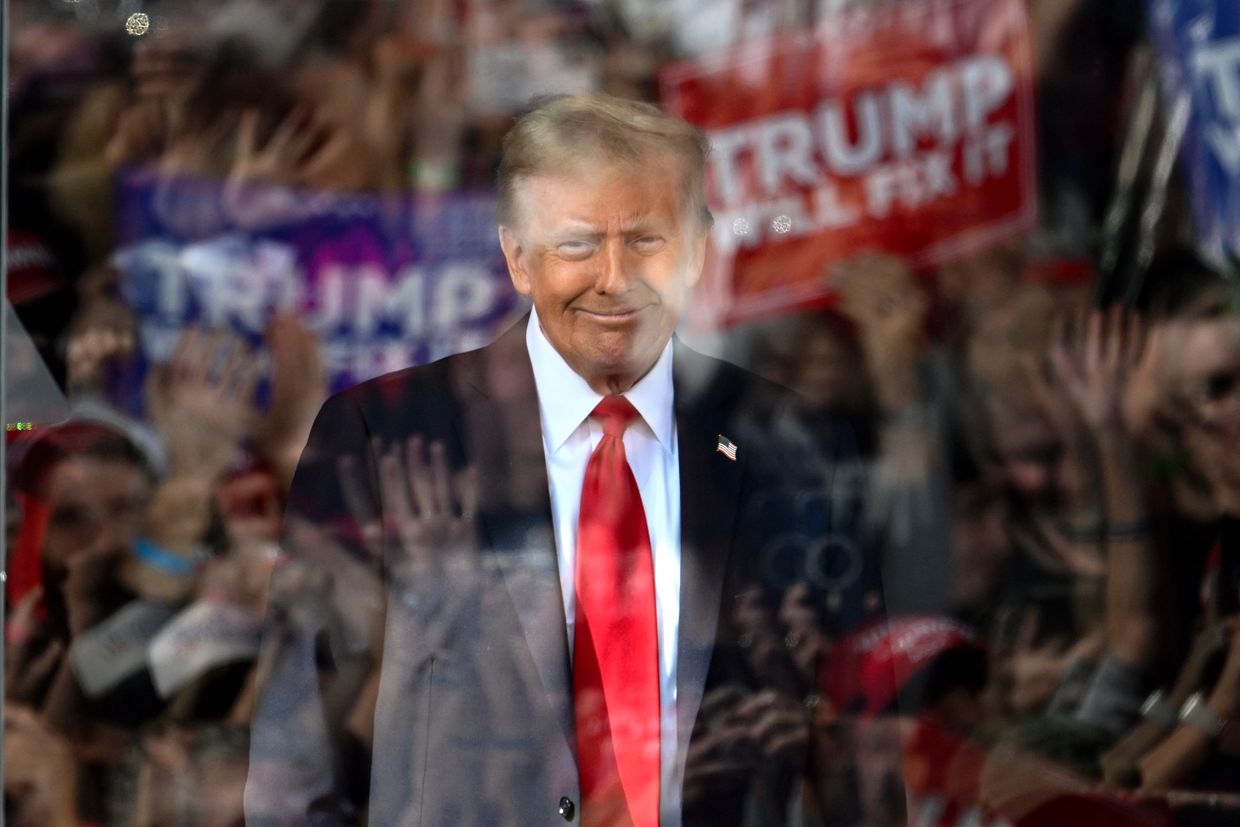 former U.S. President and Republican candidate Donald Trump speaks at Gastonia Municipal Airport, NC, US, on Nov. 2, 2024.