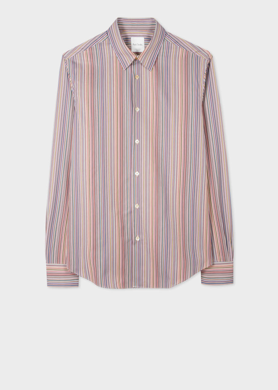 Front View - Slim-Fit 'Signature Stripe' Cotton Shirt Paul Smith