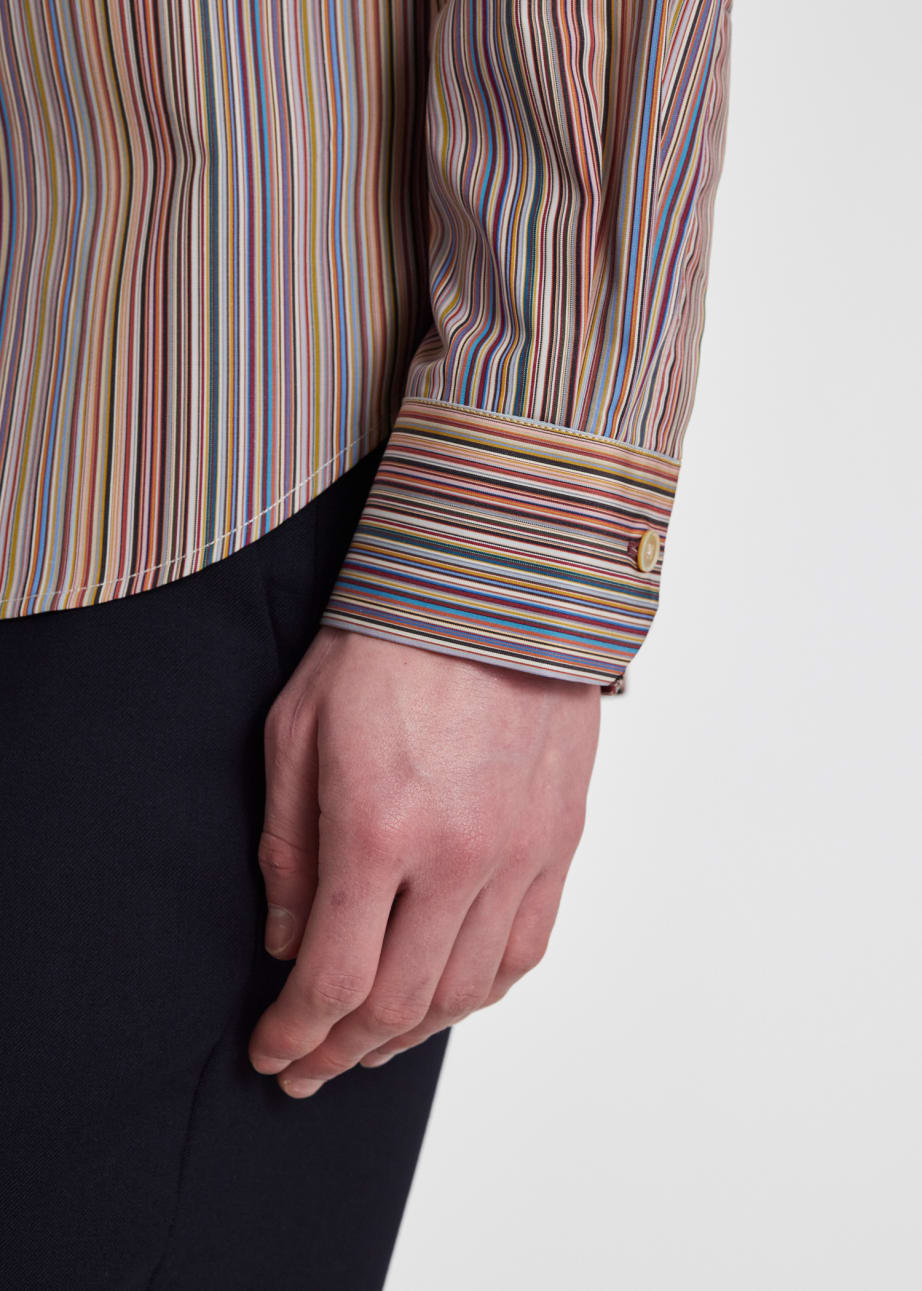 Model View - Slim-Fit 'Signature Stripe' Cotton Shirt Paul Smith