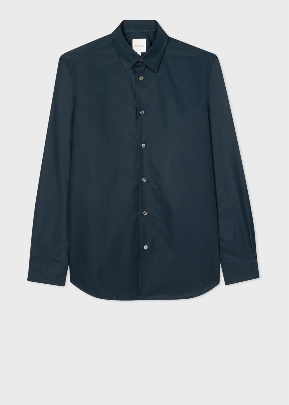 Front View - Regular-Fit Dark Navy Cotton 'Artist Stripe' Cuff Shirt Paul Smith