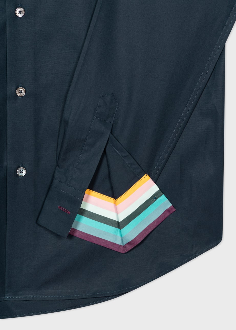 Detail View - Regular-Fit Dark Navy Cotton 'Artist Stripe' Cuff Shirt Paul Smith