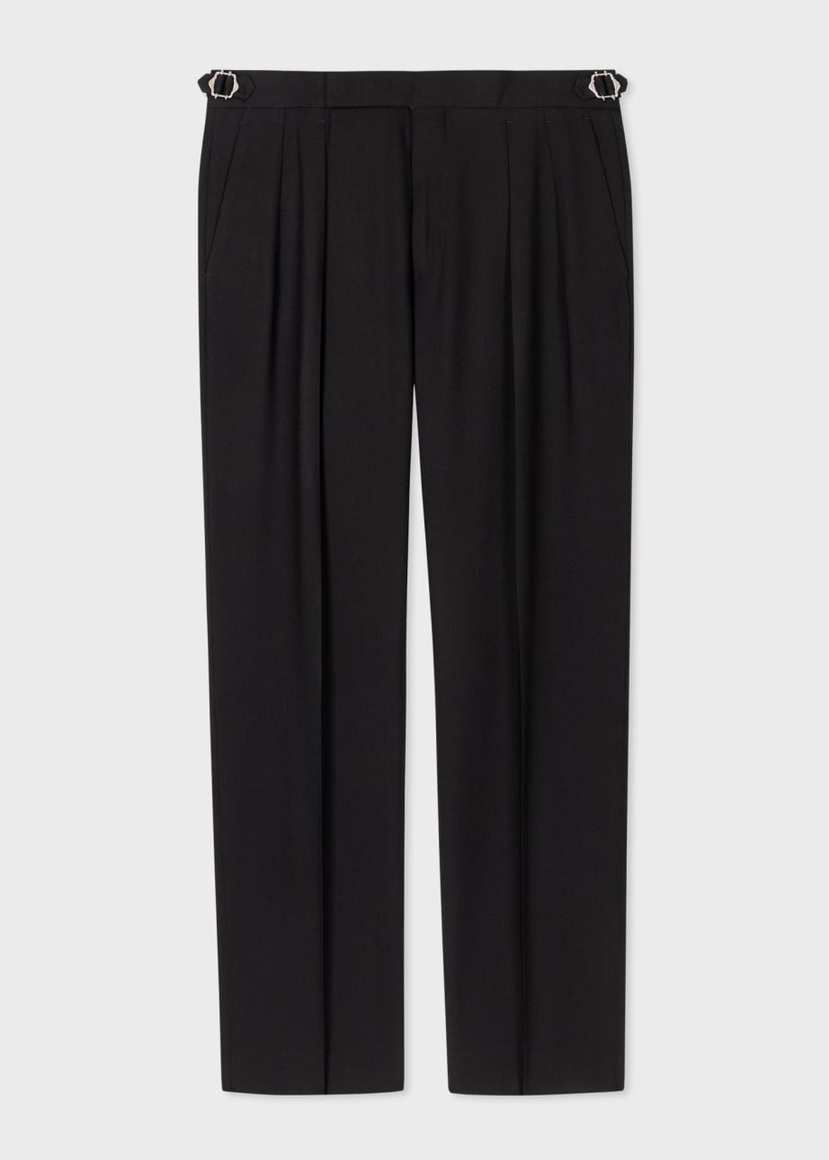 Front View - Black Double-Pleat Wool Trousers Paul Smith