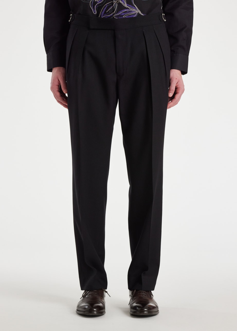 Model View - Black Double-Pleat Wool Trousers Paul Smith