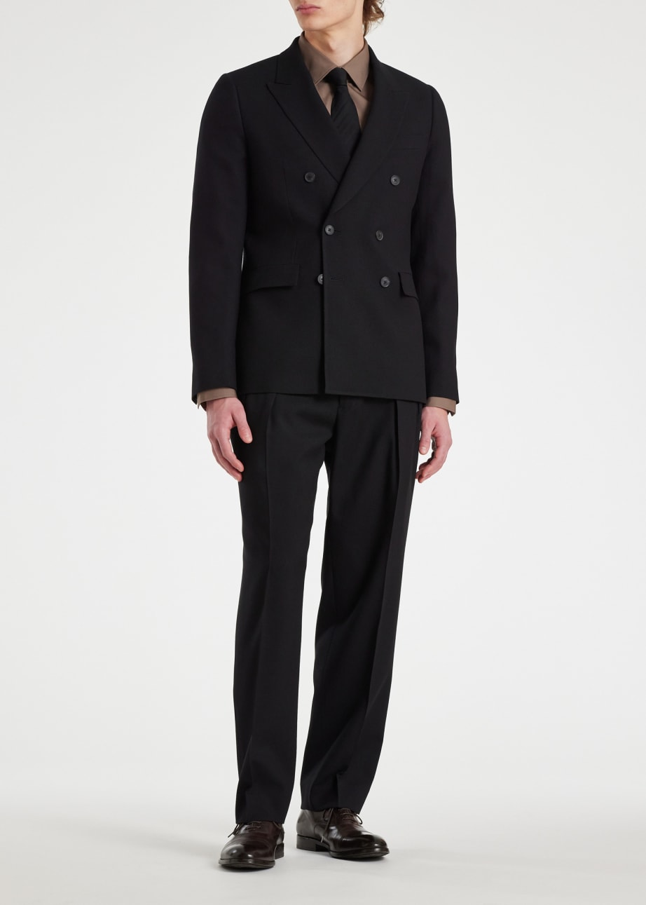 Model View - Black Double-Pleat Wool Trousers Paul Smith