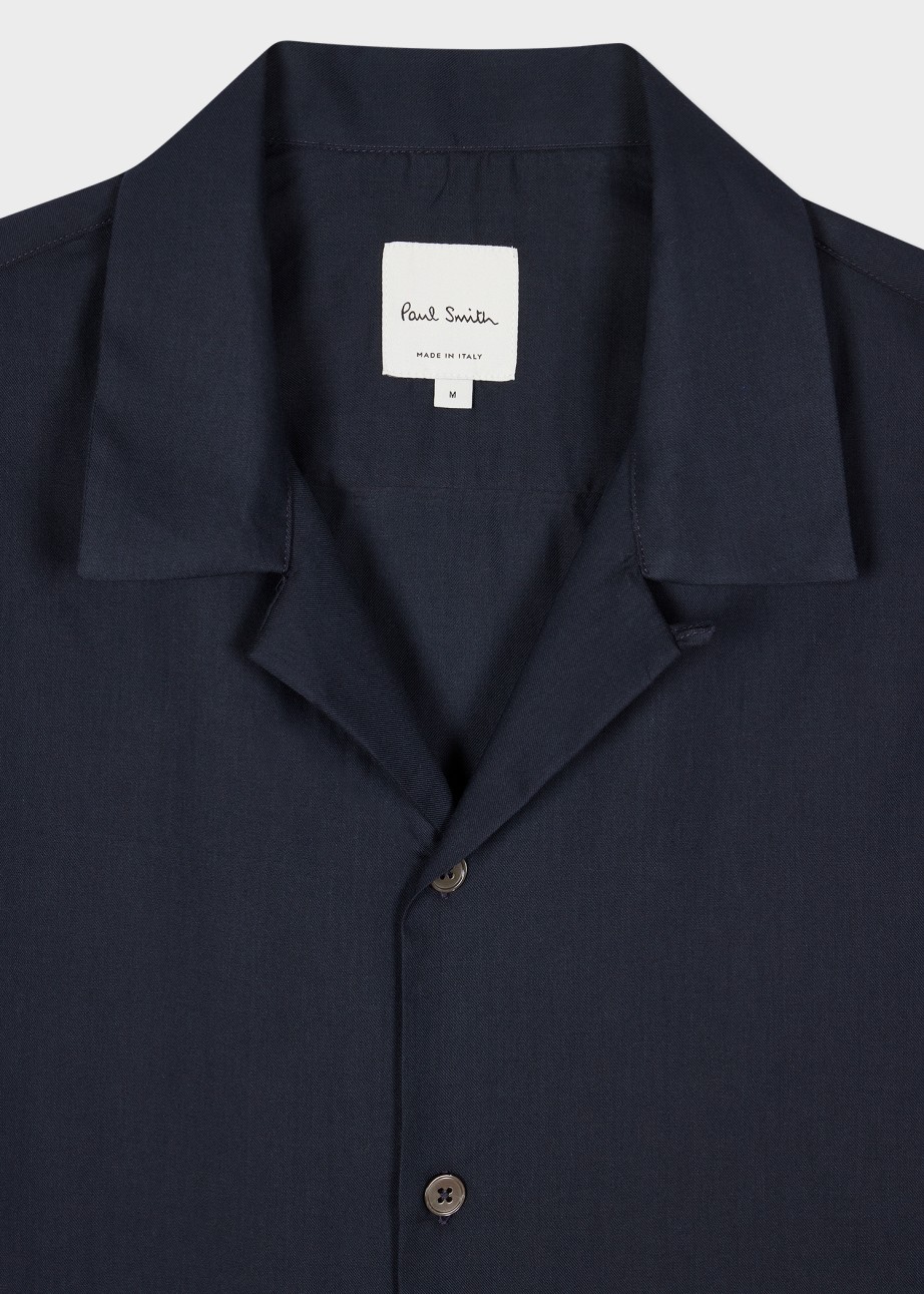 Detail View - Navy Cotton Flannel Short Sleeve Shirt Paul Smith