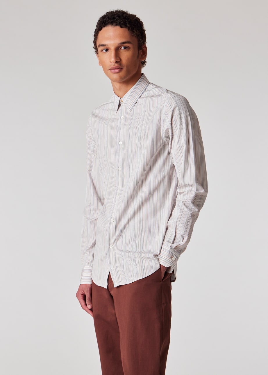 Model view - Slim-Fit White 'Signature Stripe' Cotton Shirt Paul Smith