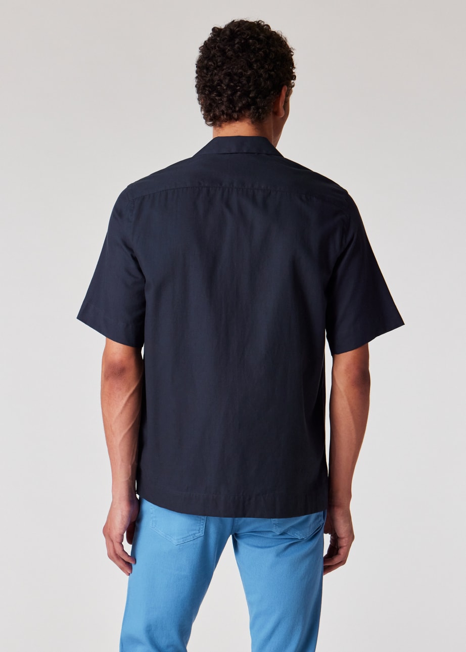 Model View - Navy Cotton Flannel Short Sleeve Shirt Paul Smith