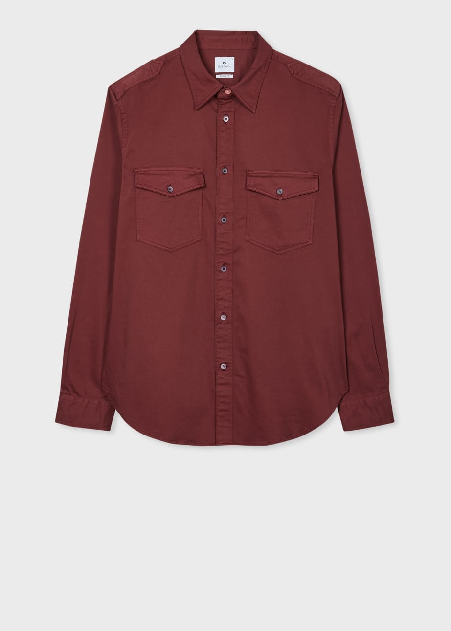 Front View - Dark Red Garment Dyed Shirt Paul Smith