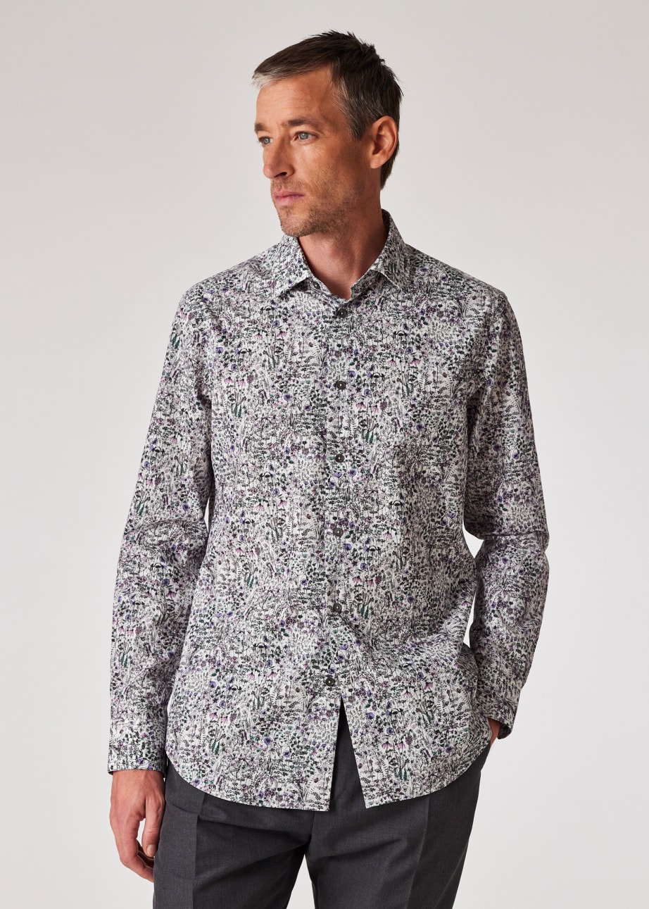 Model view - Tailored-Fit Mauve 'Sketch Floral' Cotton Shirt Paul Smith