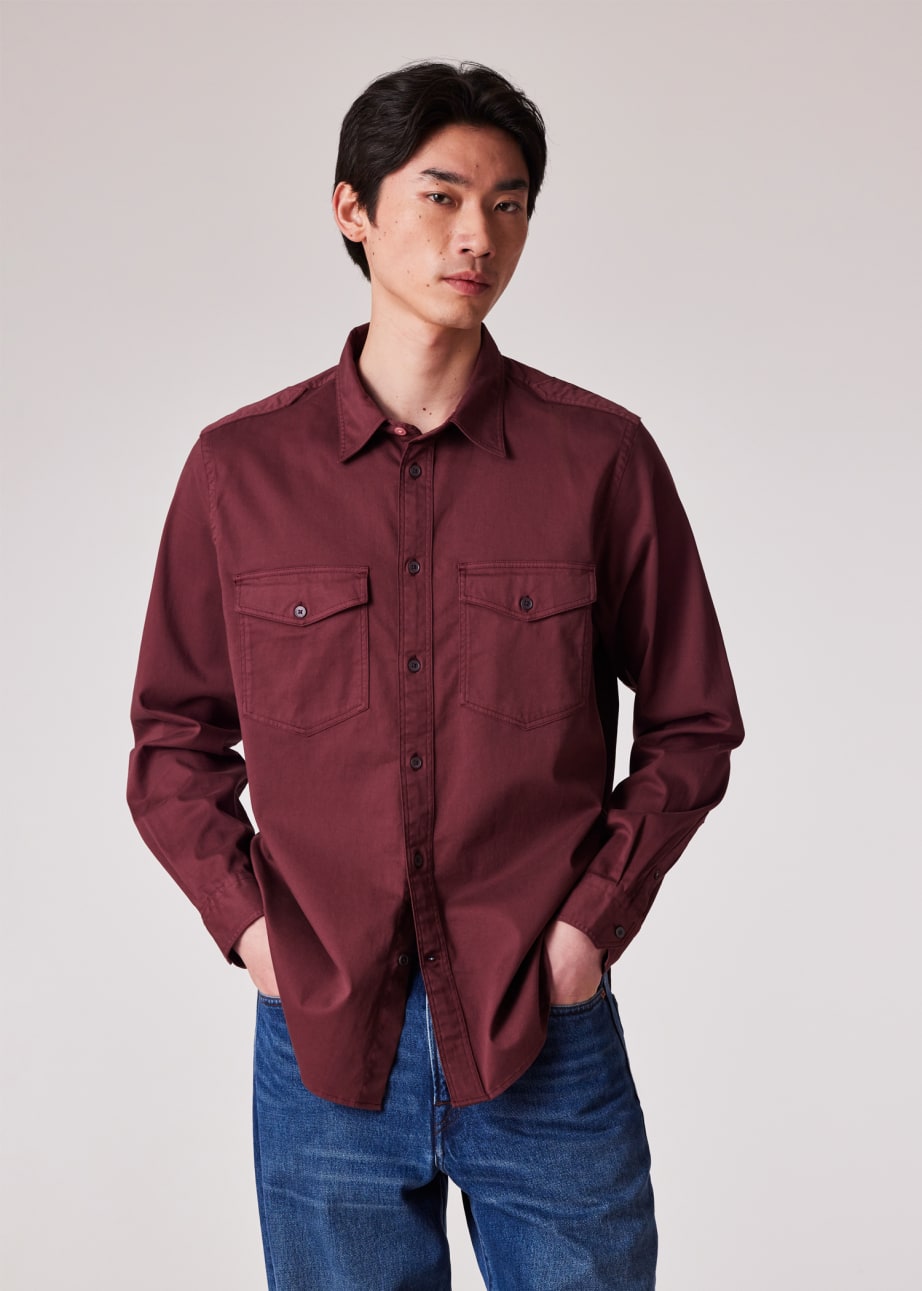 Model View - Dark Red Garment Dyed Shirt Paul Smith