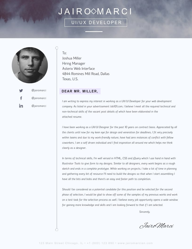 UI UX Developer Cover Letter Template