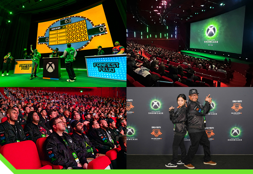 Uma compilação de imagens do Fanfest Xbox Games Showcase Premier Event em Los Angeles