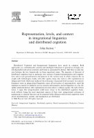 Research paper thumbnail of Representation, Levels, and Context in Integrational Linguistics and Distributed Cognition