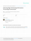 Research paper thumbnail of Selecting High-Performing Information Technology Professionals