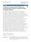 Research paper thumbnail of Variations in seasonal solar insolation are associated with a history of suicide attempts in bipolar I disorder