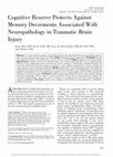 Research paper thumbnail of Cognitive Reserve Protects Against Memory Decrements Associated With Neuropathology in Traumatic Brain Injury