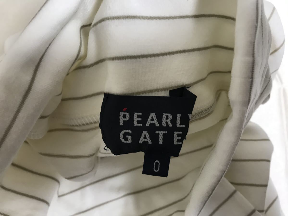 本物パーリーゲイツPEARLYGATESコットンストレッチタートルネックボーダー柄ロング長袖シャツTシャツビジネスホワイト白XSメンズ0ゴルフ