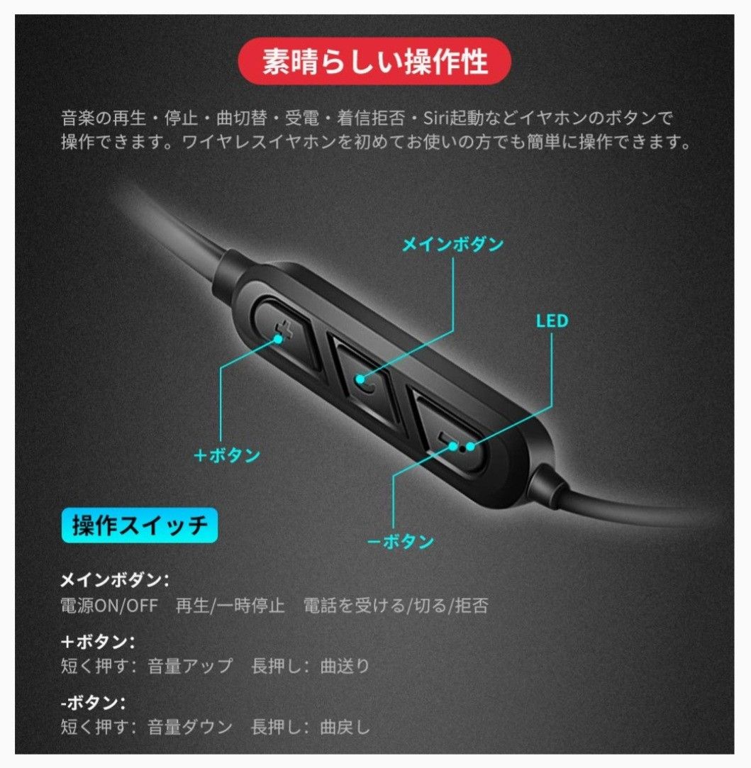 Bluetoothイヤホン スポーツワイヤレス イヤホン HiFi マイク内蔵