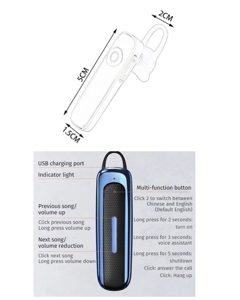 イヤホン　ワイヤレスイヤホン Bluetooth　耳掛け型　イヤフォン イヤホンマイク 片耳　USB 充電 高音質 超軽量