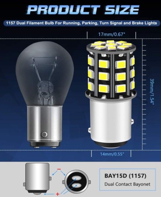 S25ダブル球（ピン角180度/段違い）1157 33SMD ホワイト 車検対応