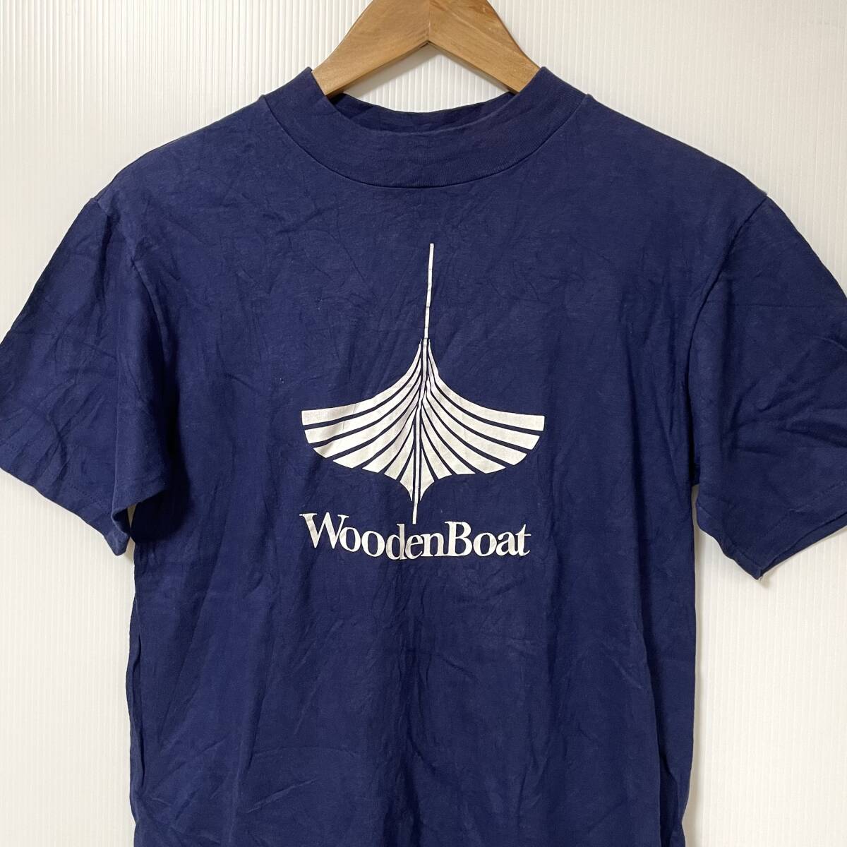 90s USA製 Hanes ヘインズ 半袖Tシャツ wooden boat Tee Mサイズ ネイビー コットン