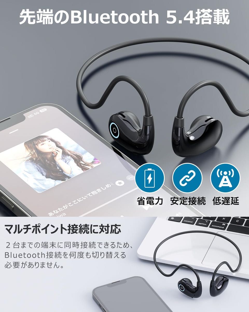 【耳を塞がない】オープンイヤーイヤホン ワイヤレス Bluetooth 5.4