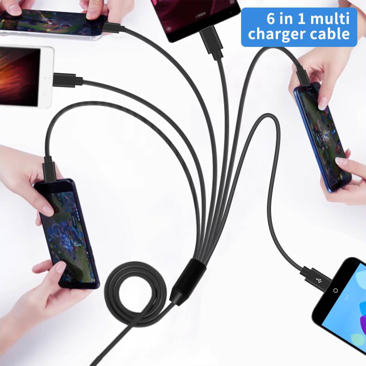 【特価商品】ケーブル、6 In 1 USB USB Type C ケーブル 、3A 急速充電 C 六股 Type C USB-C 