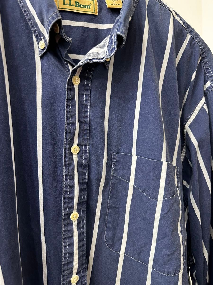 L.L.Bean エルエルビーン 80s Lサイズ ストライプ シャツ 逆抜き SHIRT 古着