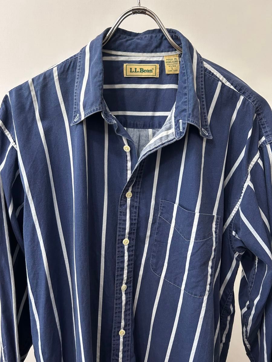 L.L.Bean エルエルビーン 80s Lサイズ ストライプ シャツ 逆抜き SHIRT 古着