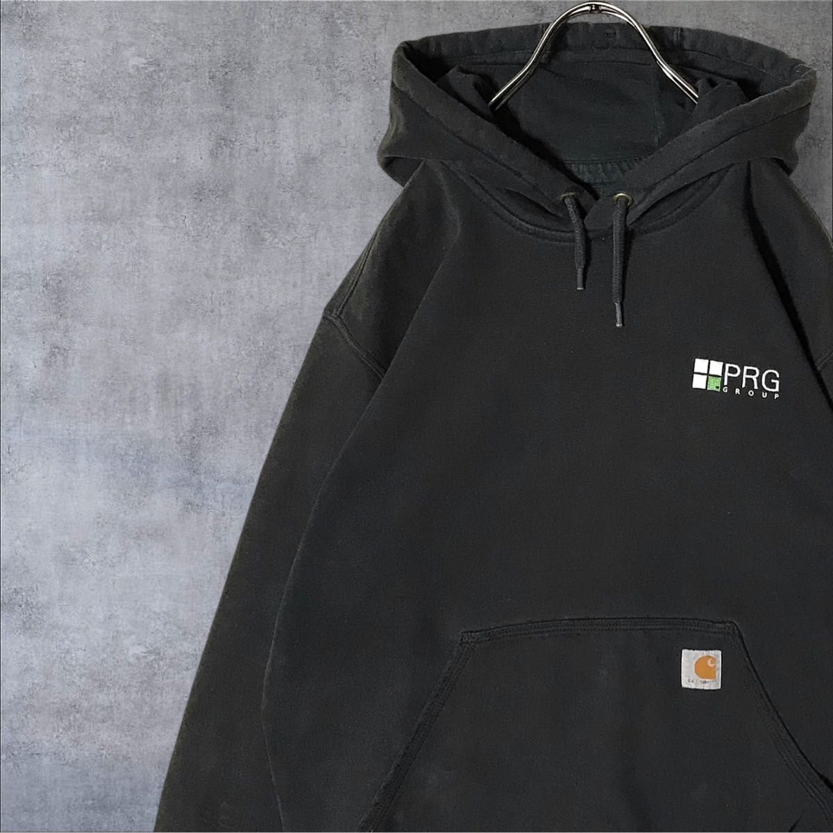 Carhartt カーハート パーカー ブラック 雰囲気系 ボロ フェード フーディー 黒 M 企業系 刺繍ロゴ 古着