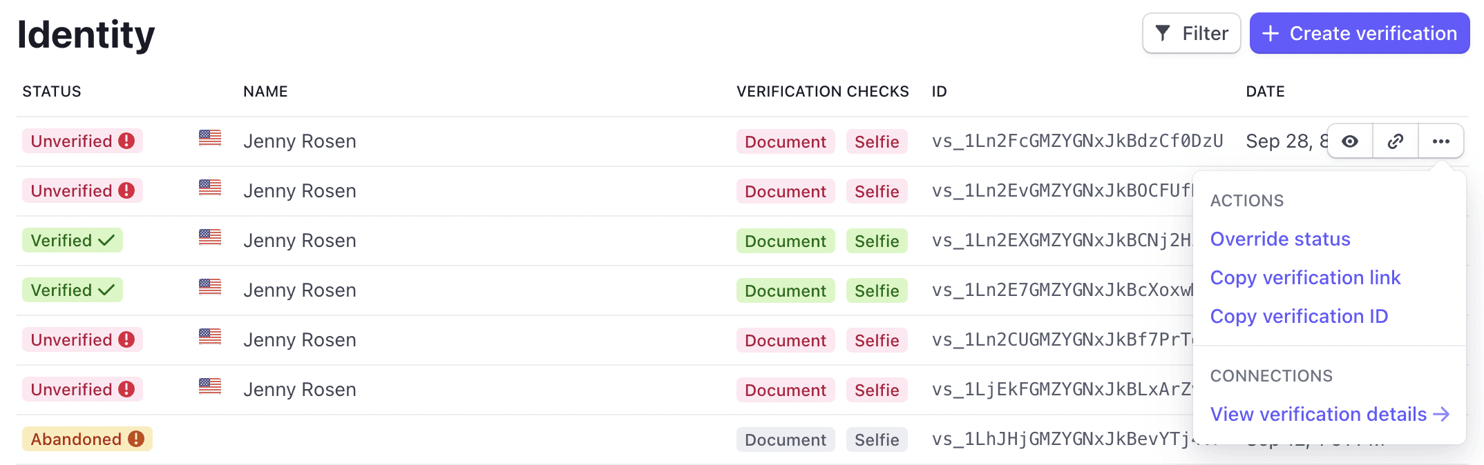 Affichage de la liste de vérification